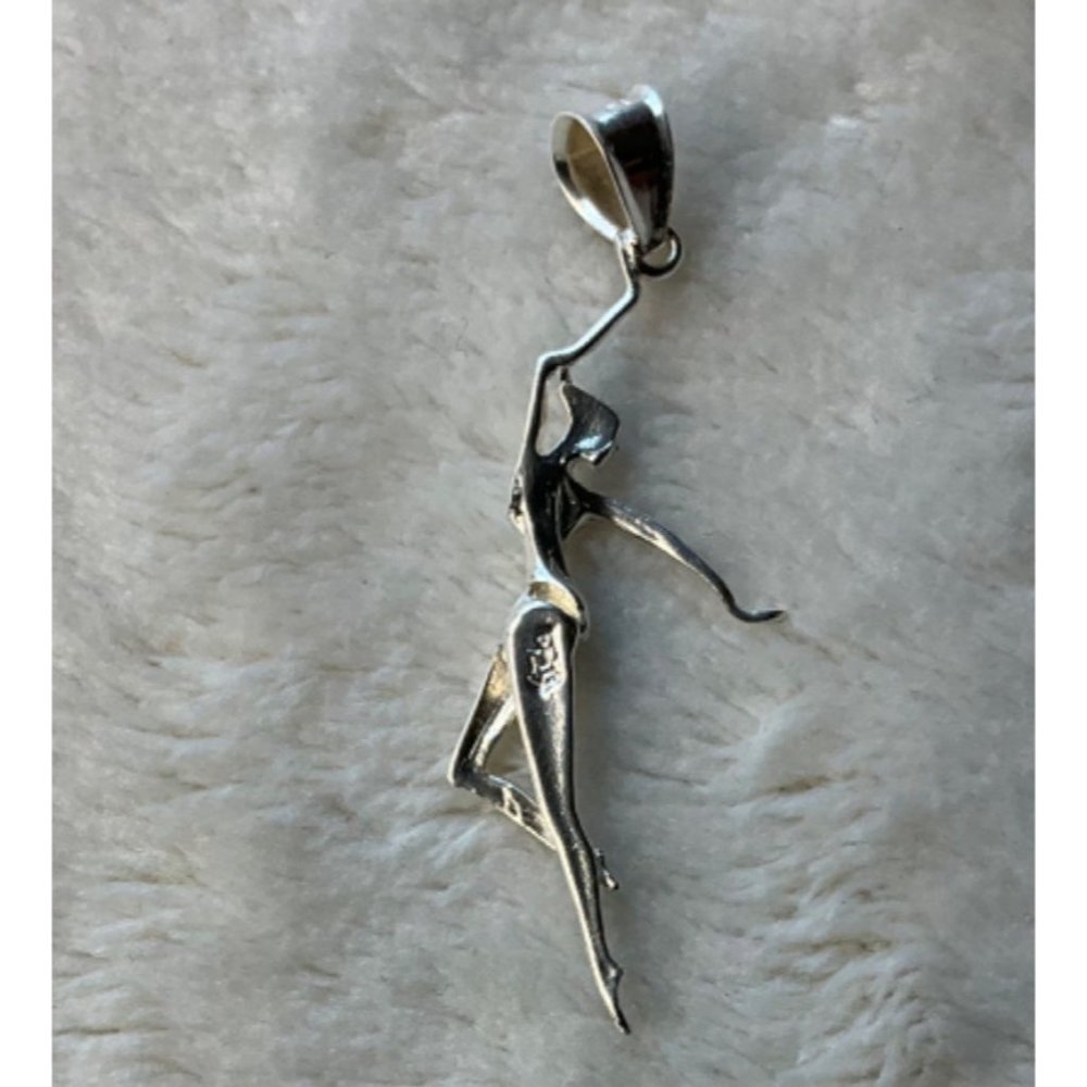New Sterling Silver 925 stamped Dancer ballerina pendant with leather cord - Picture 4 of 8